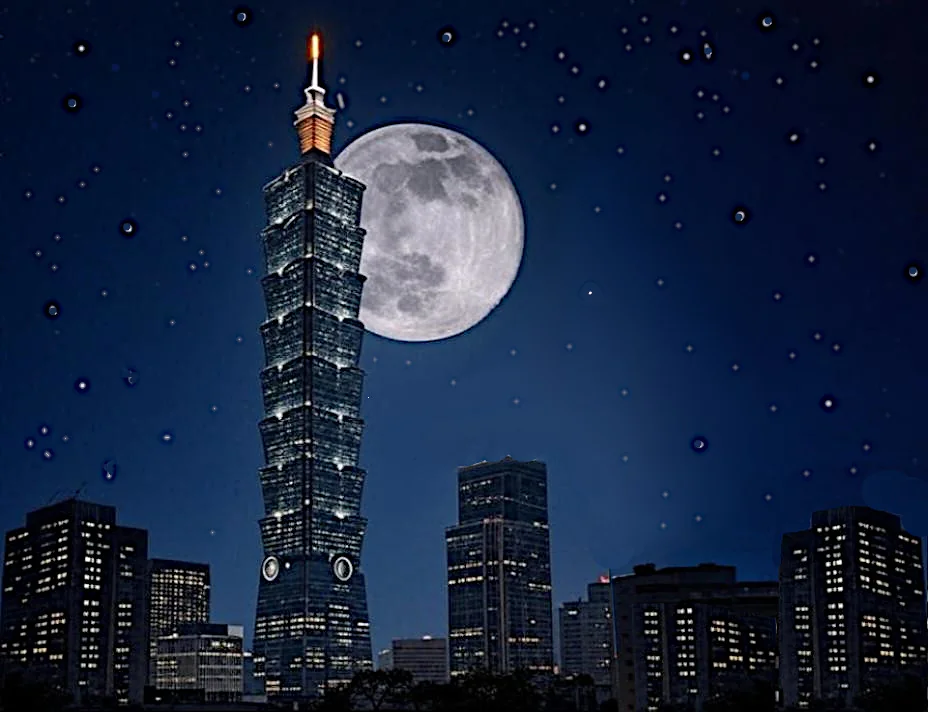 image: Taipei 101 and the moon